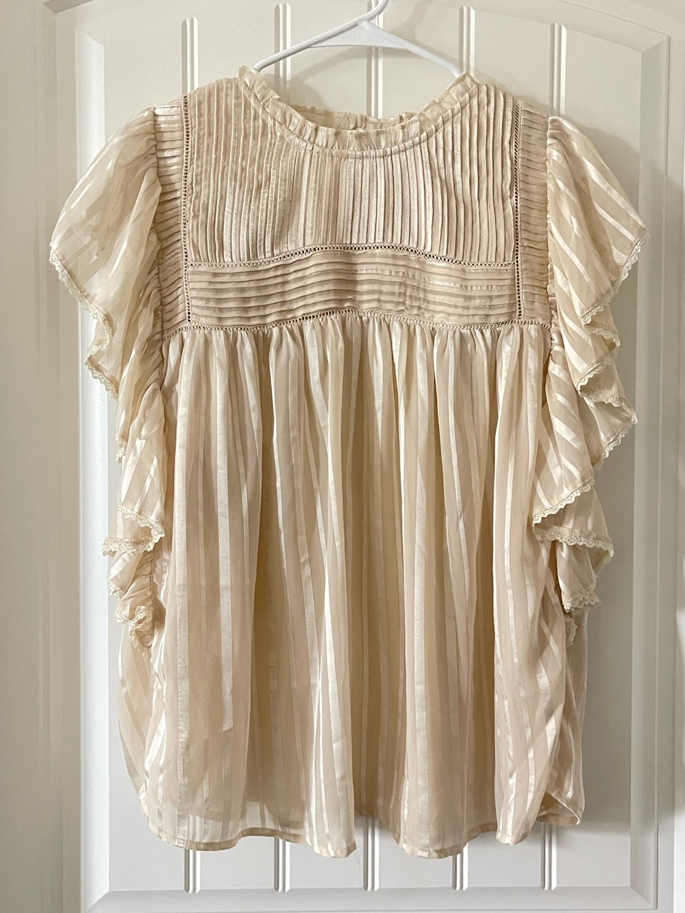 Topshop Cream Ruffle Sleeve Top
